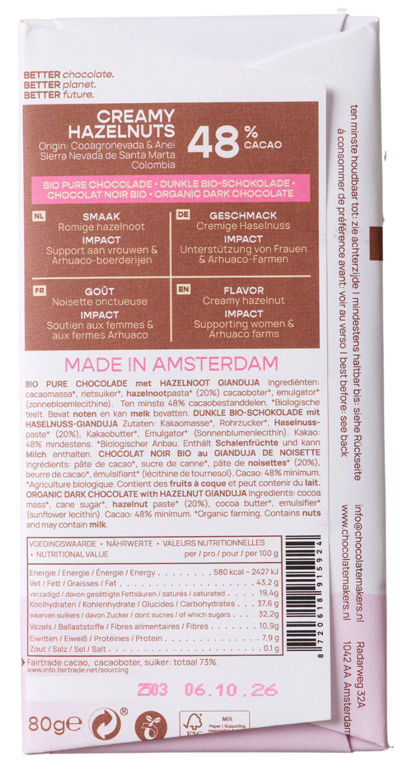 Colombia 48% cacao | Pure chocolade met romige hazelnoot