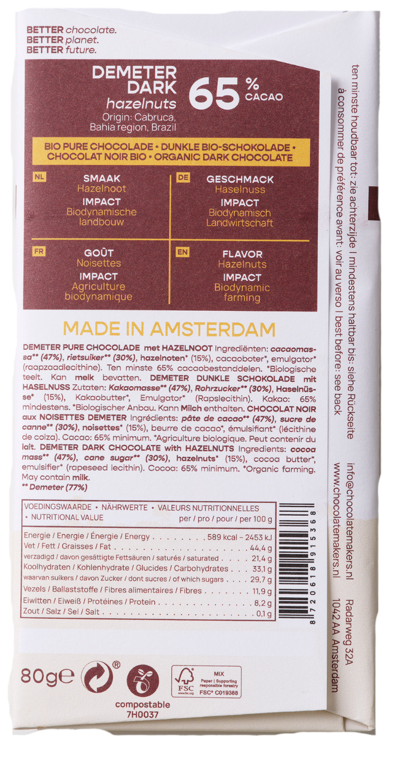 Brazilië 65% cacao | Pure chocolade met hazelnoten