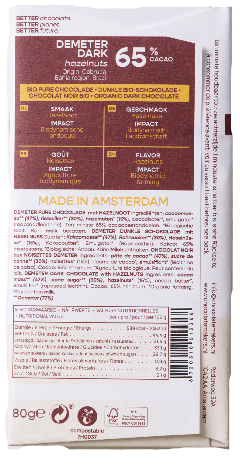 Brazil 65% cacao | Dark Chocolate with Hazelnuts