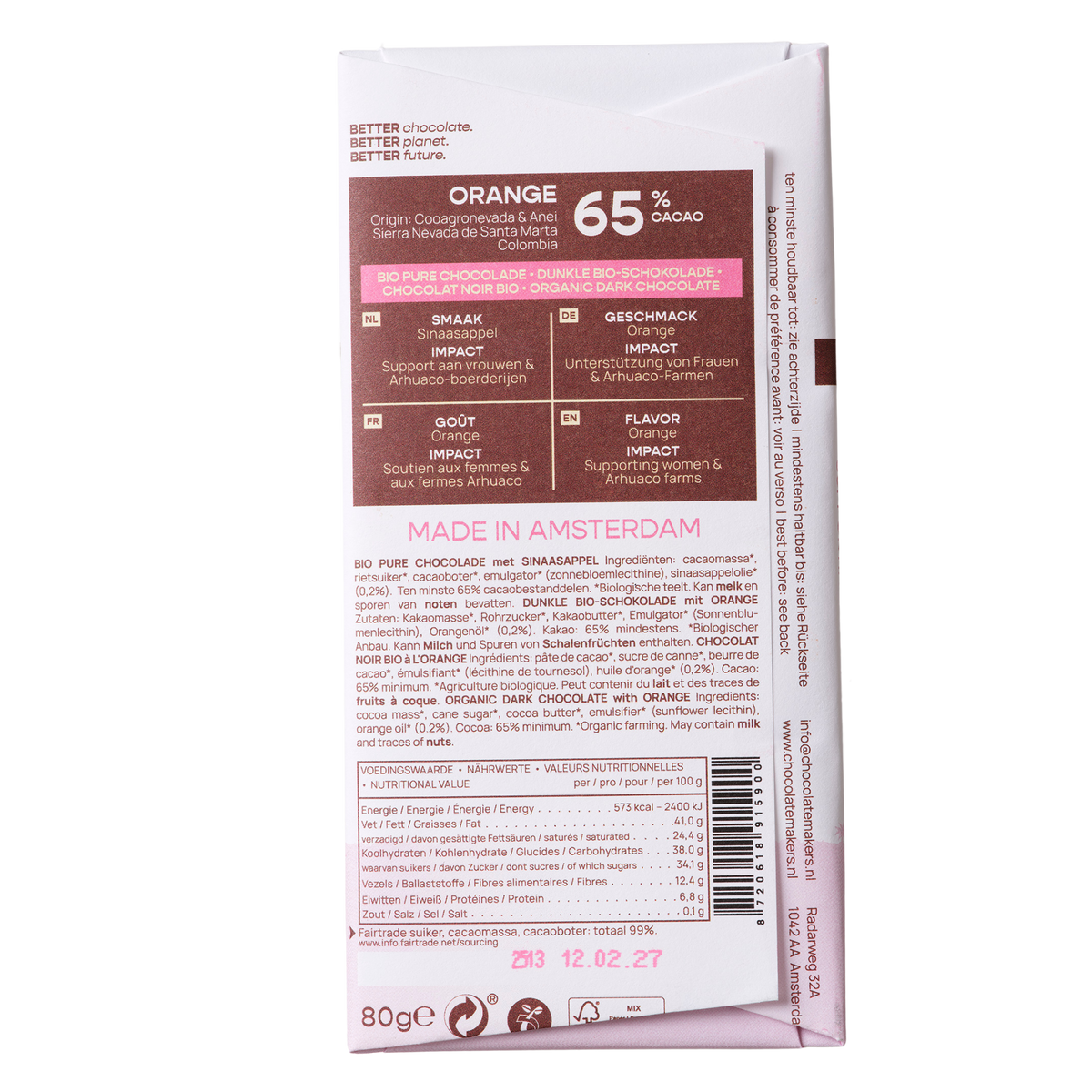 Colombia 65% cacao | Pure chocolade met sinaasappel