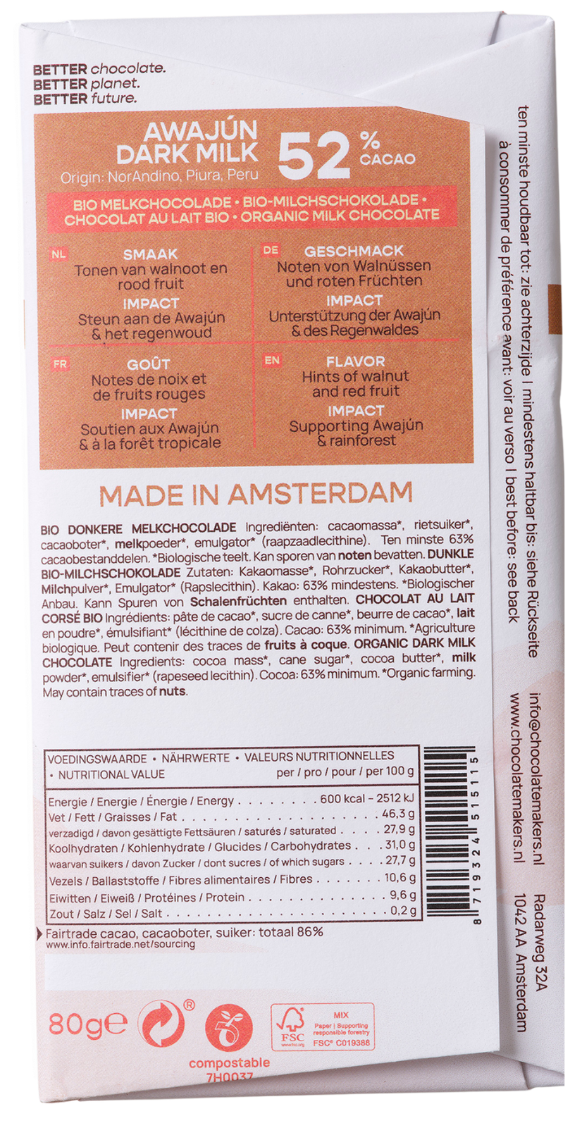 Peru 52% cacao | Melkchocolade