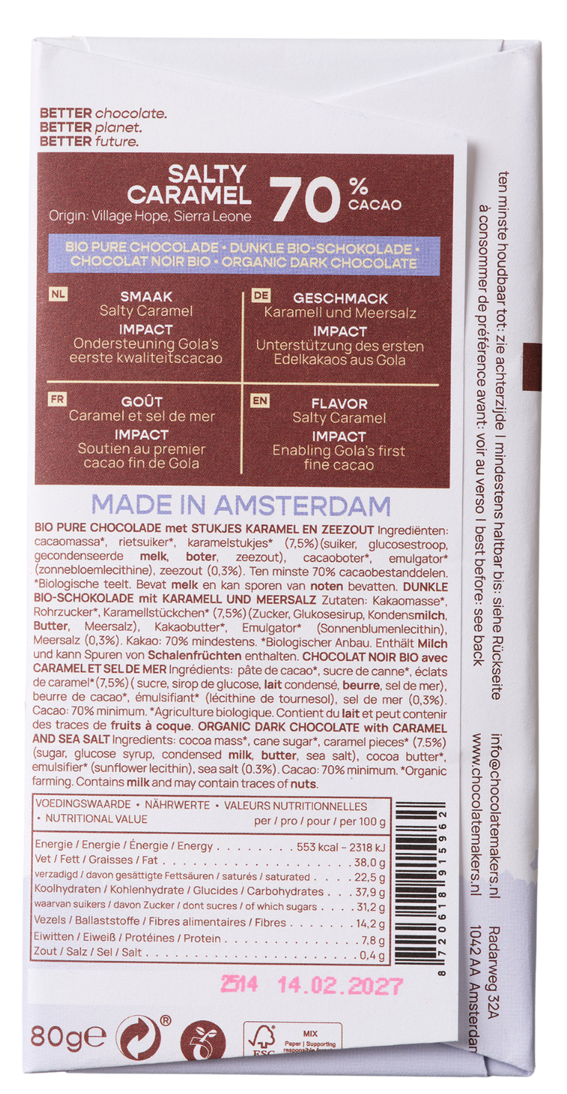 Sierra Leone 70% cacao | Pure chocolade met zoute karamel