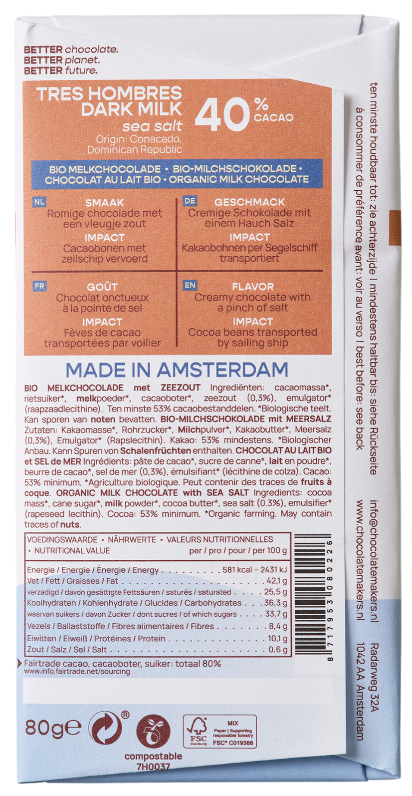 Dominicaanse Republiek 40% cacao | Melkchocolade met zeezout